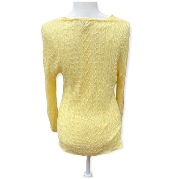 LRL Ralph Lauren citrus yellow linen sweater cable knit v-neck size Medium M - Picture 5 of 11